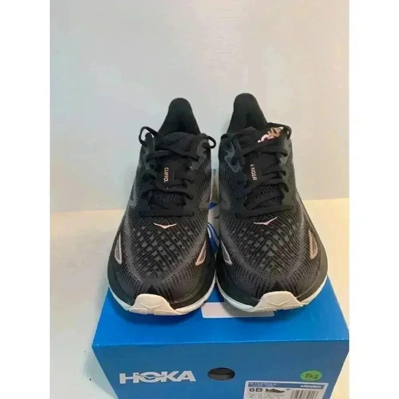 .923 Hoka W Clifton 9, Black/Gold, Womens Running Shoes-US 6 Womens - Picture 2 of 6
